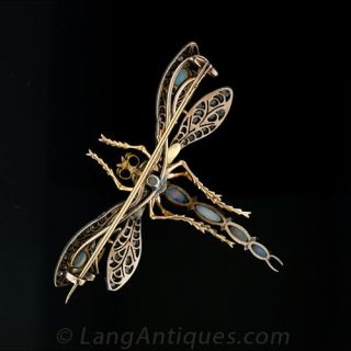 Silver over Gold Opal and Diamond Dragonfly Brooch