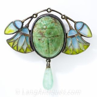 Silver Plique-a-Jour Egyptian Revival Scarab Brooch