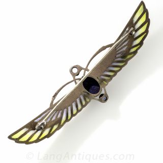 Silver Plique-a-Jour Egyptian Revival Winged Scarab Brooch