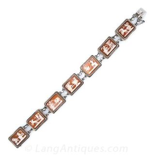 Silver Shell Cameo Pictorial Bracelet 