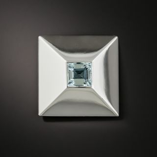 Silver Square Aquamarine Brooch - 3