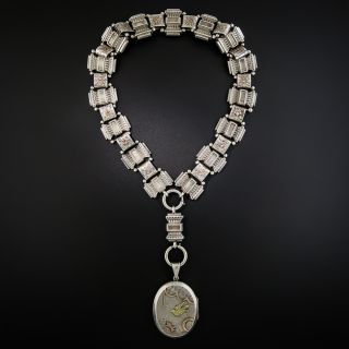 Silver Victorian Book Chain and Locket 