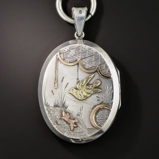 Silver Victorian Book Chain and Locket 