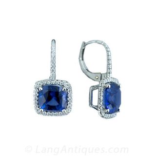 Six Carat Total Weight Sapphire Diamond Drop Earrings