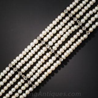 Six-Strand, Natural Pearl and Diamond Bracelet - 1