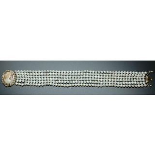 Six Strand Pearl Choker with Shell Cameo