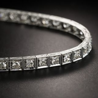 Small Art Deco Platinum Diamond Straight Row Bracelet - 4