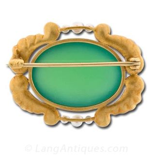 Sloan & Co. Chrysoprase and Seed Pearl Pin