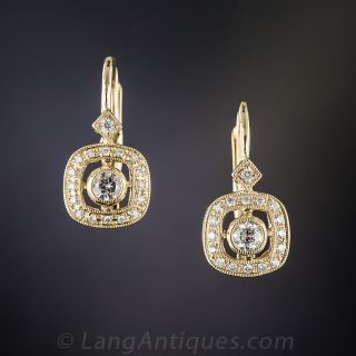 Small 14K Yellow Gold Diamond Earrings - 1