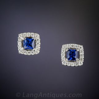 Small 18K White Gold Sapphire and Diamond Stud Earrings