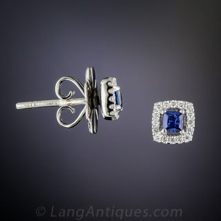 Small 18K White Gold Sapphire and Diamond Stud Earrings