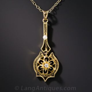 Small Antique Diamond and Pearl Pendant