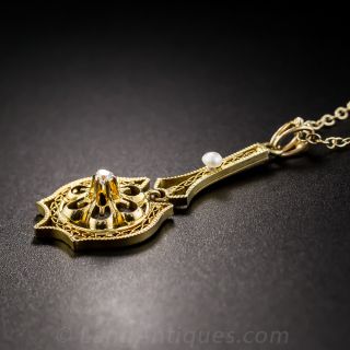 Small Antique Diamond and Pearl Pendant