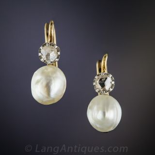 Small Antique Natural Pearl and Diamond Earrings - 2