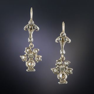 Small Antique Silver and Rose-Cut Diamond Drop Earrings