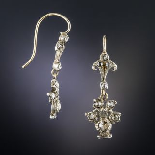 Small Antique Silver and Rose-Cut Diamond Drop Earrings