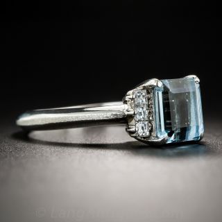 Small Aquamarine and Diamond Platinum Ring 