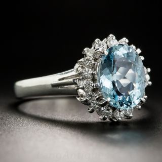 Small Aquamarine Diamond and Platinum Ring