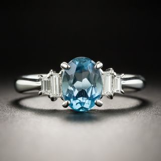 Small Aquamarine Diamond Platinum Ring - 1