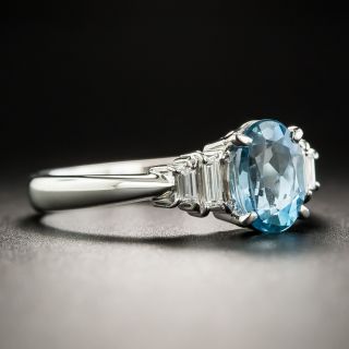 Small Aquamarine Diamond Platinum Ring
