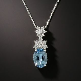 Small Aquamarine Platinum and Diamond Pendant 