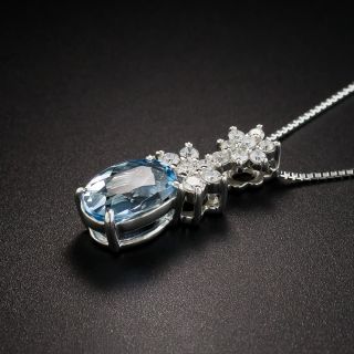 Small Aquamarine Platinum and Diamond Pendant 