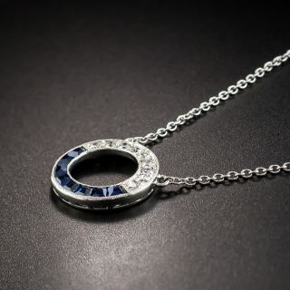 Small Art Deco Diamond Sapphire Platinum Circle Pendant