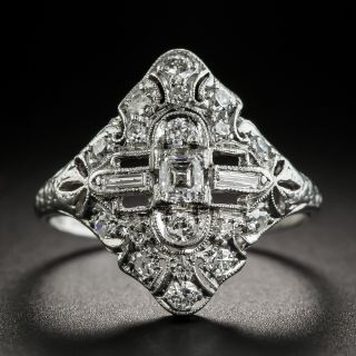 Small Art Deco Platinum Diamond Dinner Ring - 1
