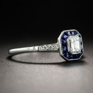 Small Art Deco Style Emerald-Cut Diamond and Sapphire Engagement Ring 