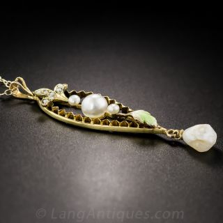 Small Art Nouveau Enamel and Pearl Pendant by Charles Keller & Co