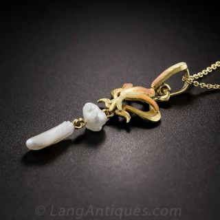 Small Art Nouveau Pearl and Enamel Lavaliere