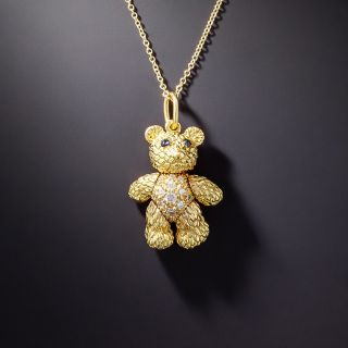 Small Articulating Diamond Teddy Bear Pendant - 1