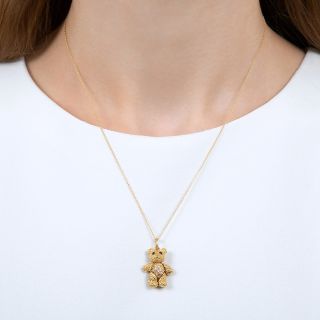 Small Articulating Diamond Teddy Bear Pendant