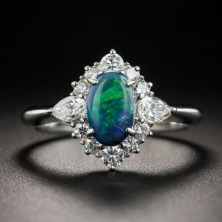 Small Black Opal, Platinum and Diamond Ring