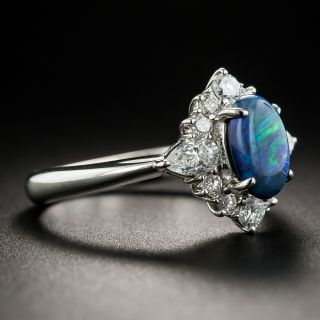 Small Black Opal, Platinum and Diamond Ring