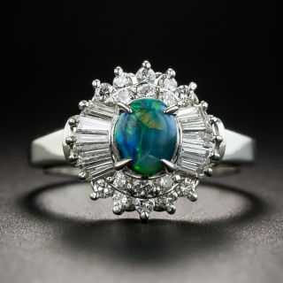 Small Black Opal Platinum Diamond Ring - 1