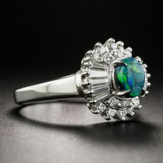 Small Black Opal Platinum Diamond Ring