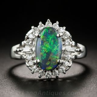 Small Black Opal Platinum Diamond Ring - 1