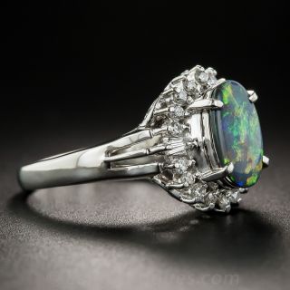 Small Black Opal Platinum Diamond Ring