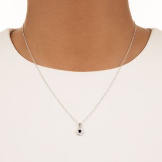 Small Diamond and Sapphire Flower Drop Pendant