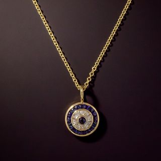 Small Diamond and Sapphire Target Style Pendant - 1