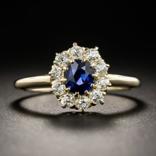 Small Edwardian Sapphire Diamond Halo Ring - 1