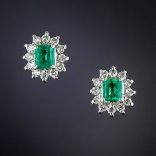 Small Emerald and Diamond Cluster Earrings