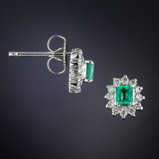 Small Emerald and Diamond Cluster Earrings