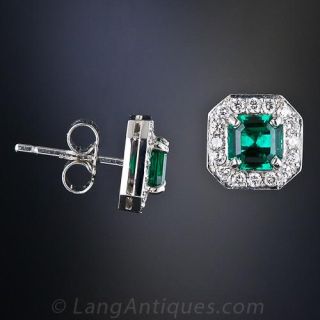 Small Emerald and Diamond Stud Earrings