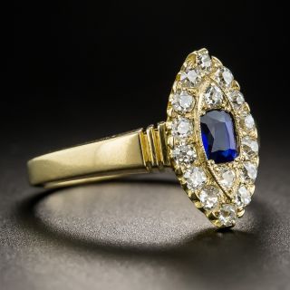 Small English Victorian Sapphire and Diamond Navette Ring