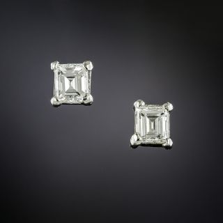 Small Estate Emerald-Cut Diamond Stud Earrings - 3