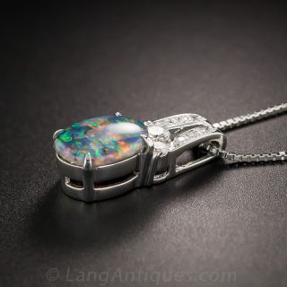 Small Gem Black Opal, Platinum and Diamond Pendant 