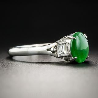 Small Natural Burma Jade Platinum and Diamond Ring