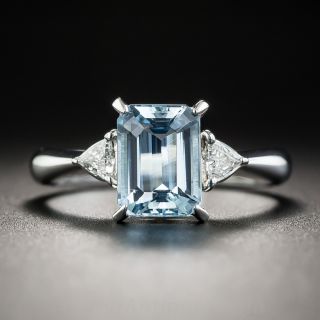 Small Platinum Aquamarine and Diamond Ring